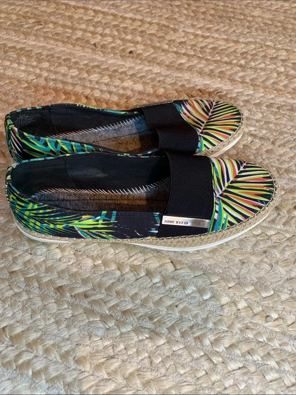Anne Klein Zillya Tropical Print Slip-On Espadrilles - Black Multicolor